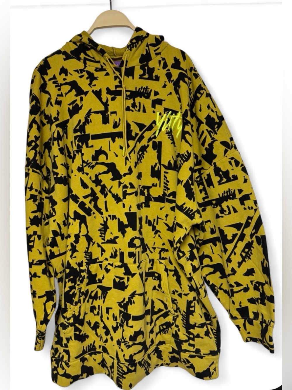 YITTY Yellow and Black Abstract Zip-Up Hoodie Sweater